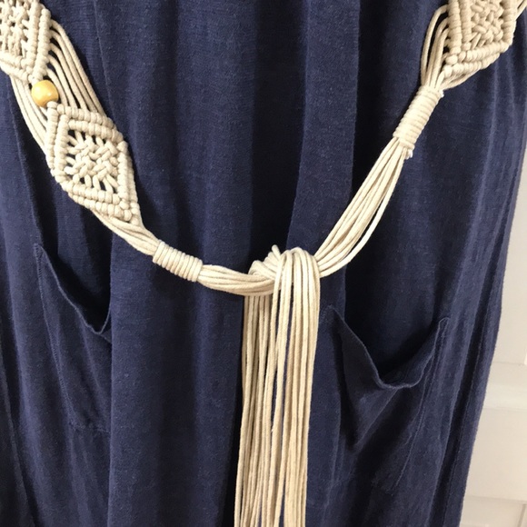 Boho Macrame belt. Natural string yellow wooden beads Long tassel at each end - Picture 5 of 7
